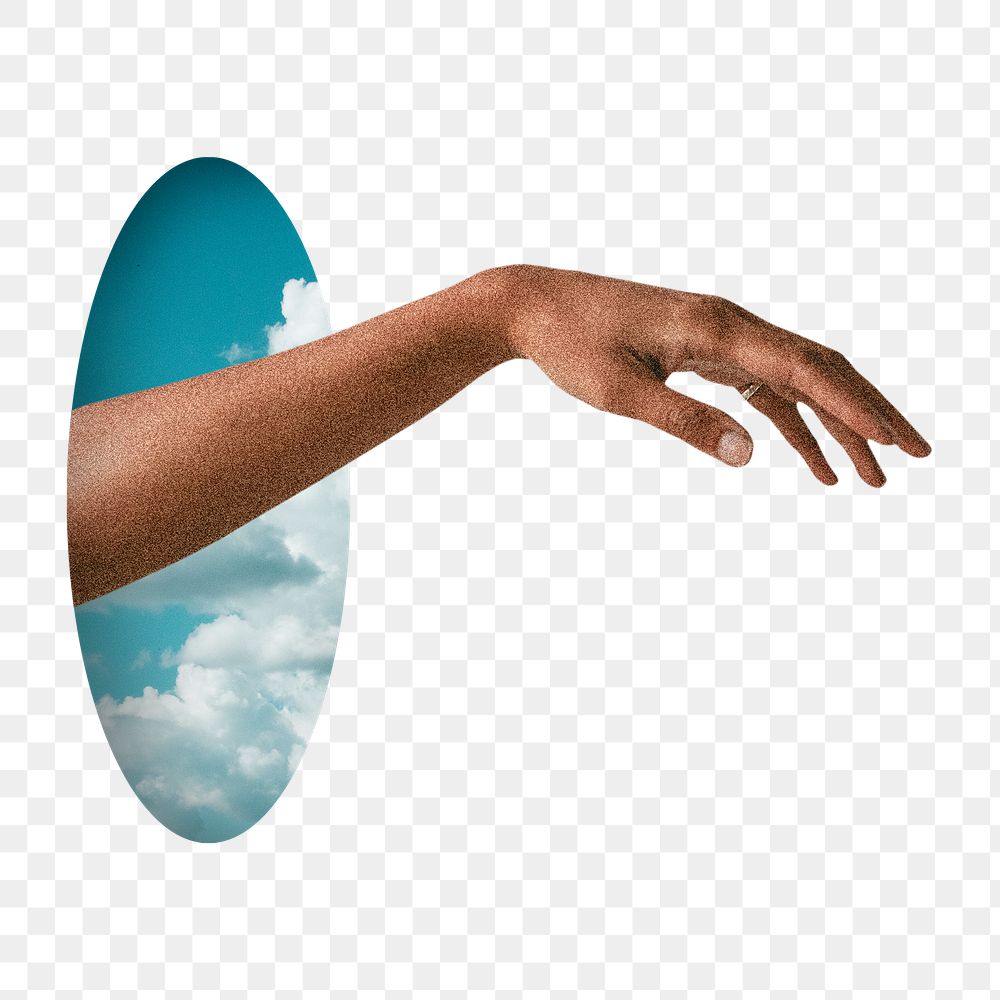 God hand png sticker, sky surreal escapism transparent background