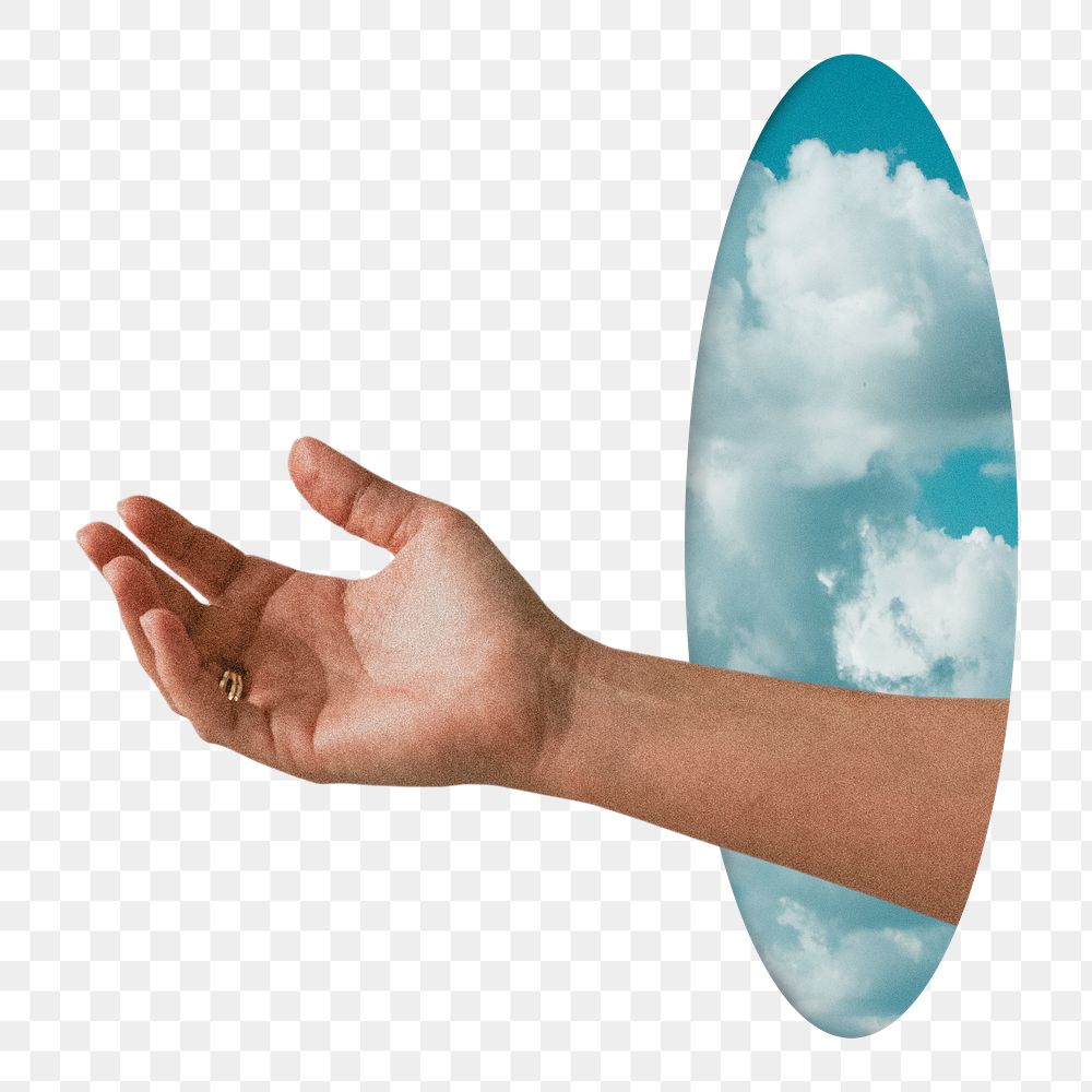 Sky mirror png sticker, hand mixed media transparent background