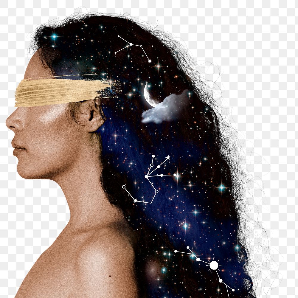 Png side portrait woman sticker, celestial transparent background