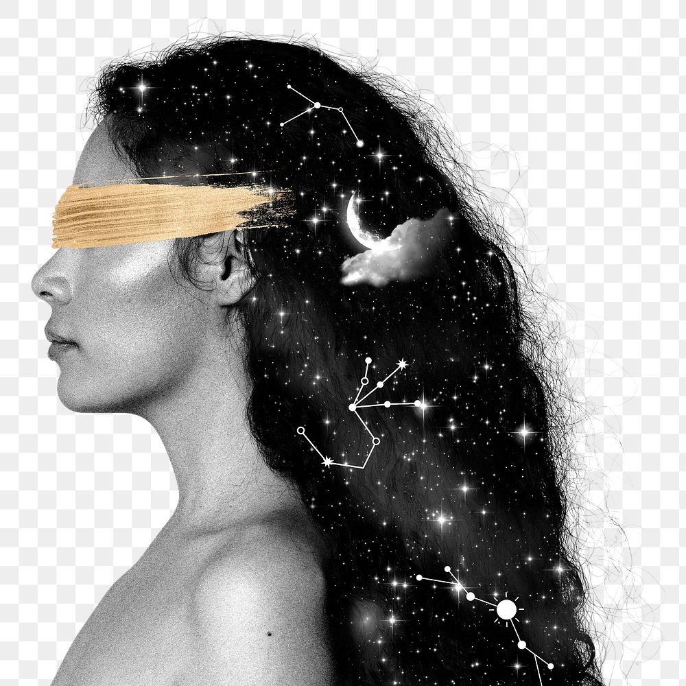 Side portrait png woman sticker, gray celestial  transparent background