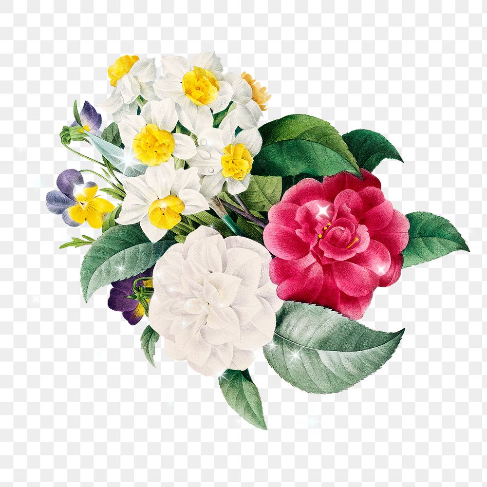 Flower bouquet  png sticker, botanical transparent background