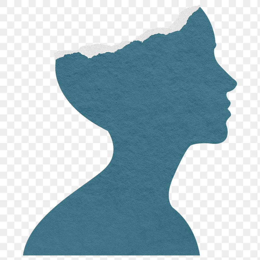 Blue silhouette png head sticker, ripped paper transparent background