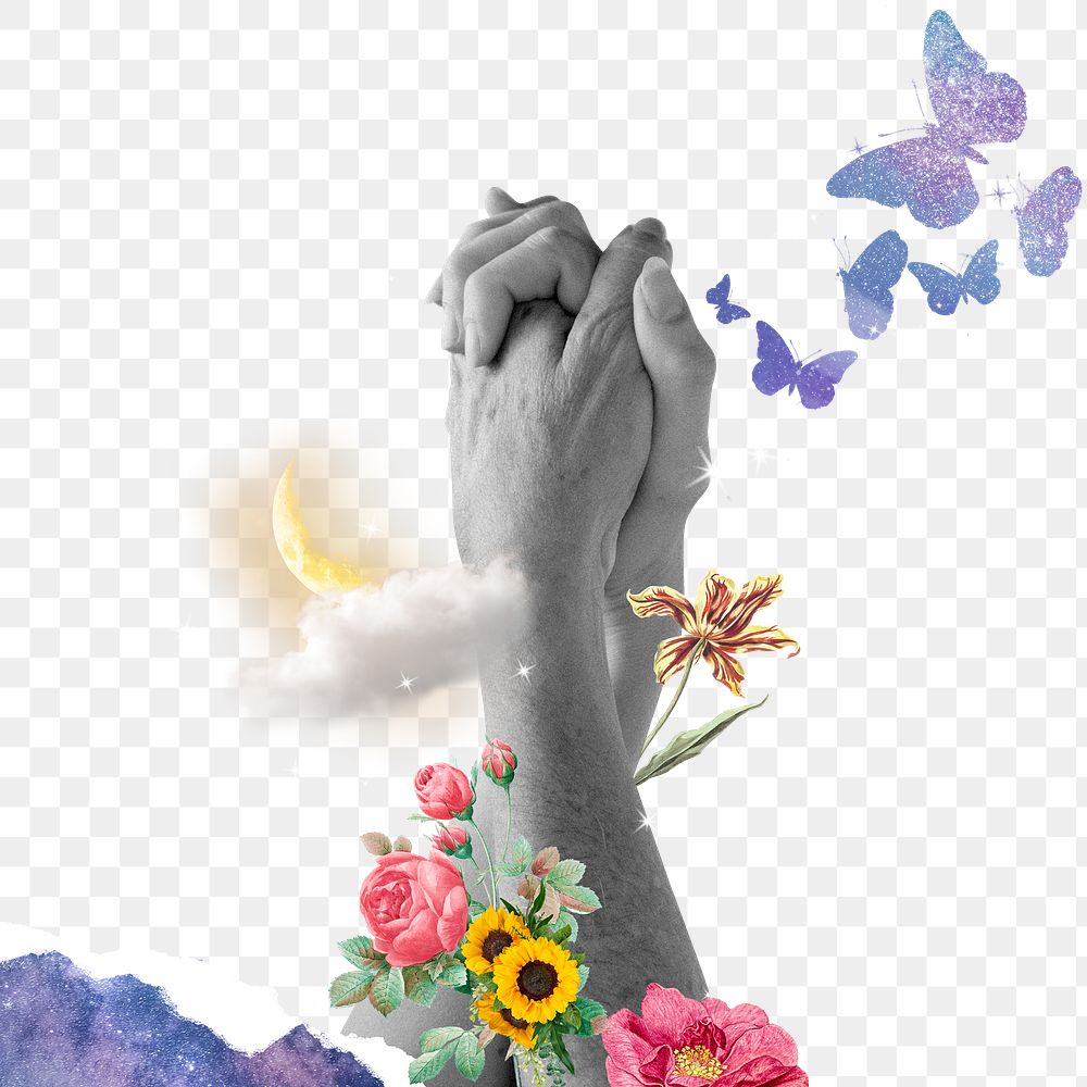 Png hand surreal sky sticker, XX transparent background