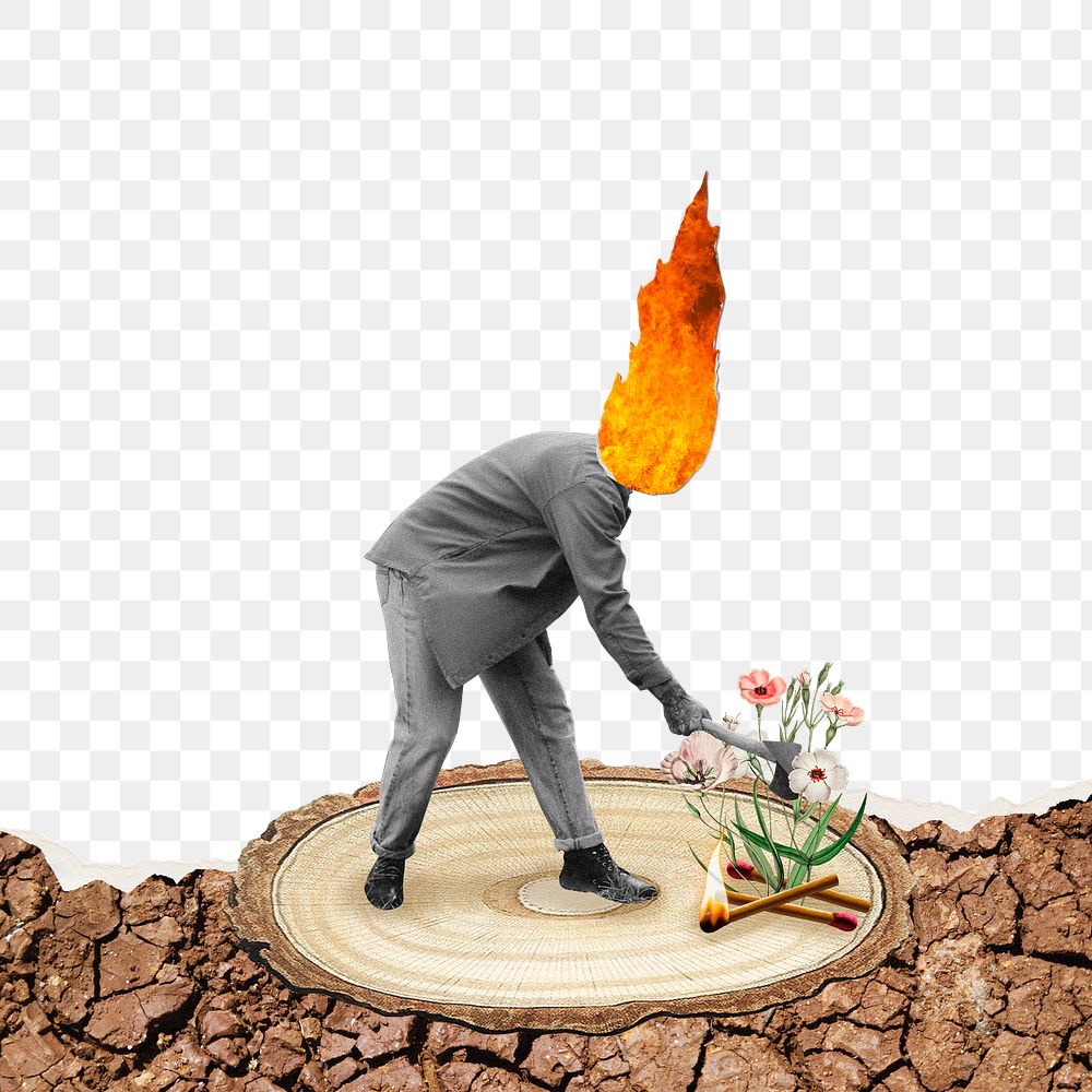 Png business destroying environment border, mixed media collage, transparent background