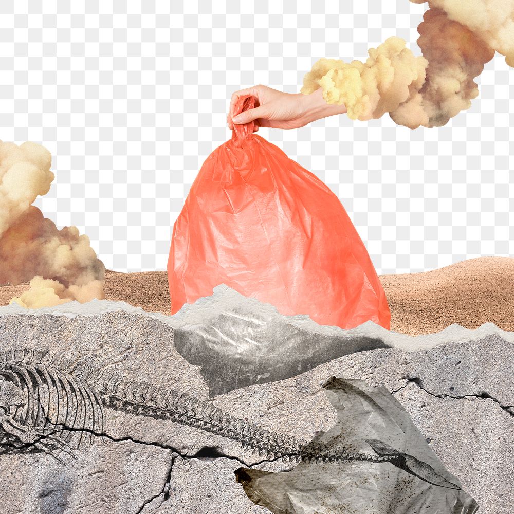 Landfill png sticker surreal environment collage, transparent background
