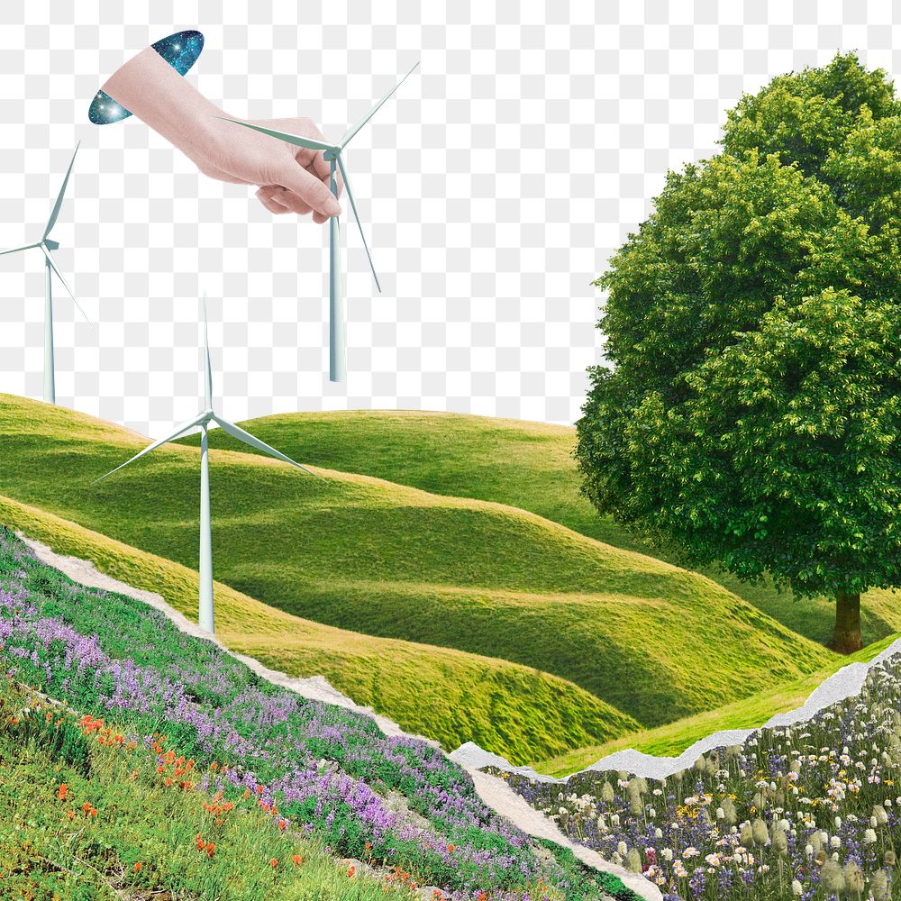 Clean energy png collage, aesthetic environment, transparent background