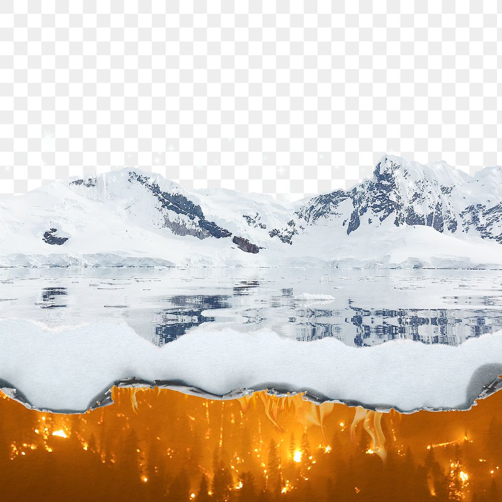 Antarctica melting png border, climate change crisis, transparent background