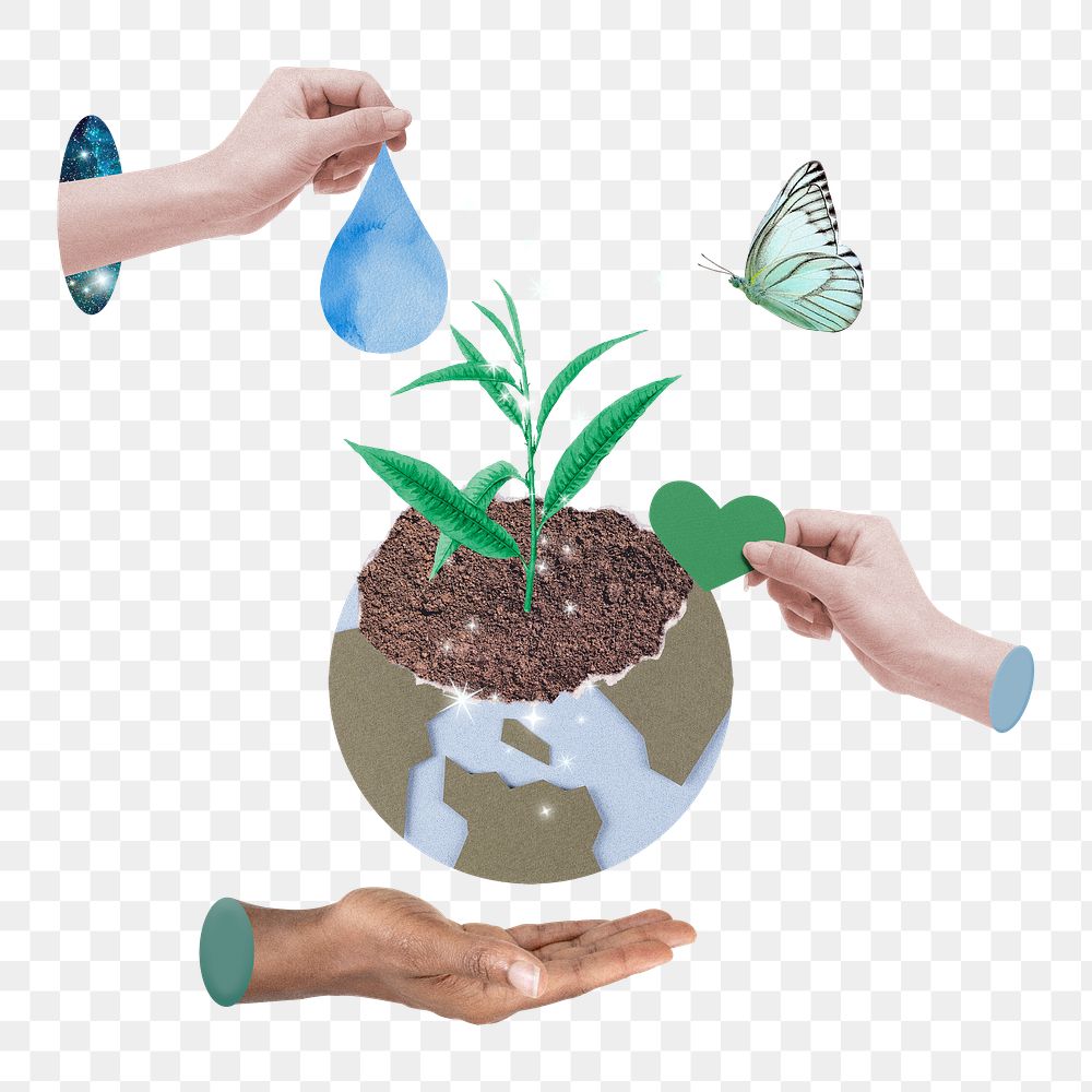 Protecting earth png sticker, transparent background