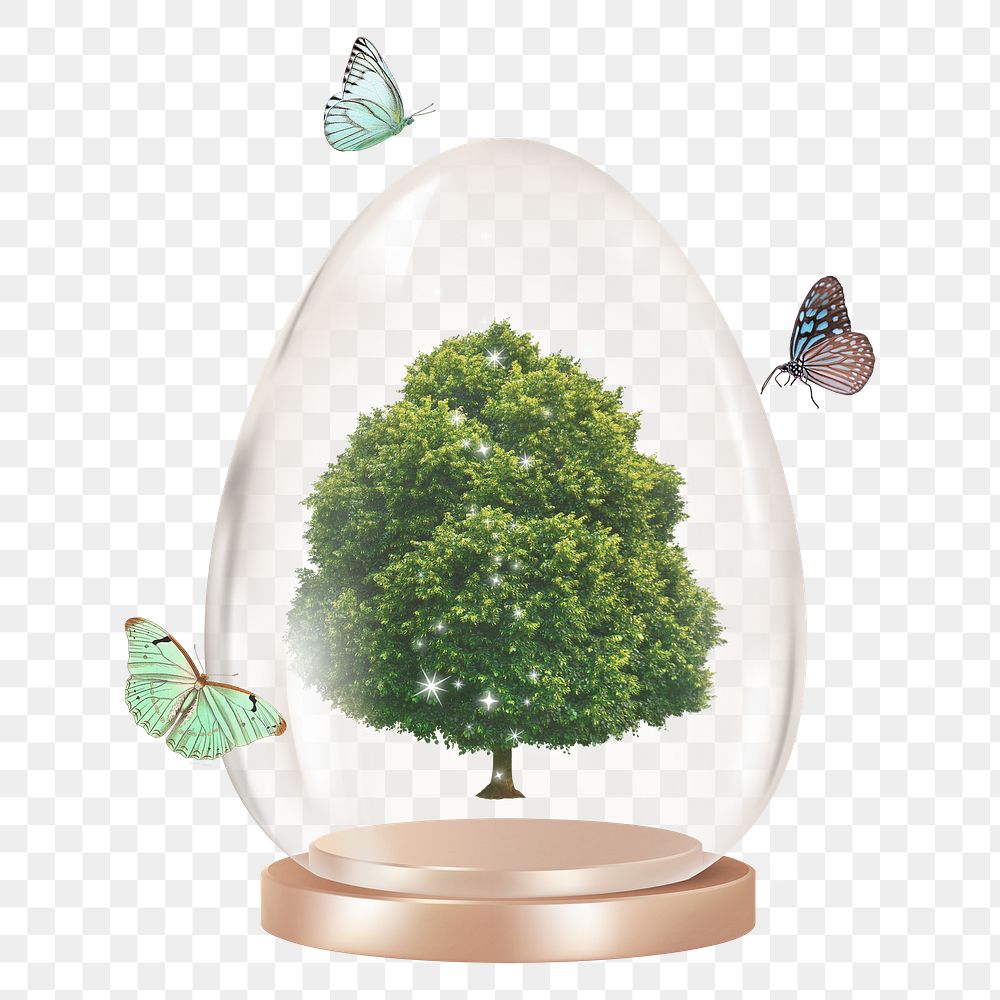 Nature aesthetic png, tree protected in dome, transparent background