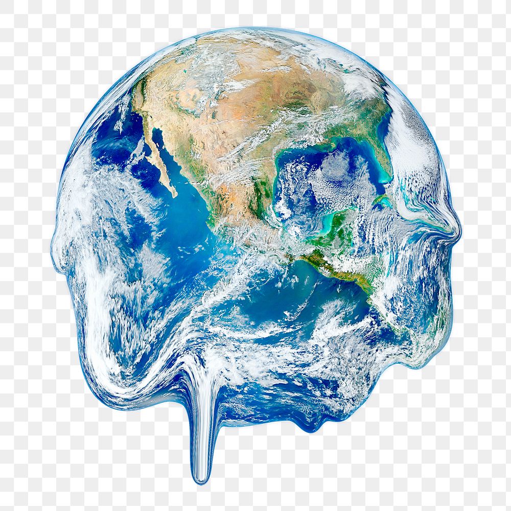 Global warming png sticker, melting Earth, transparent background