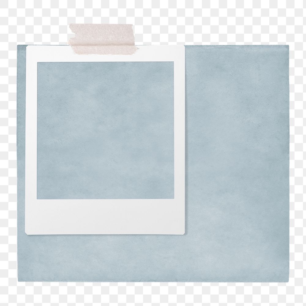 Instant photo png frame, blue paper, transparent background