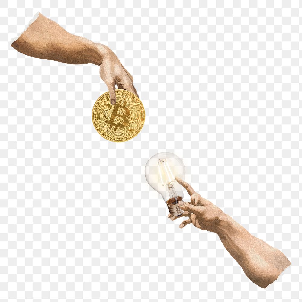 Bitcoin light bulb png, cryptocurrency and ideas concept collage element on transparent background