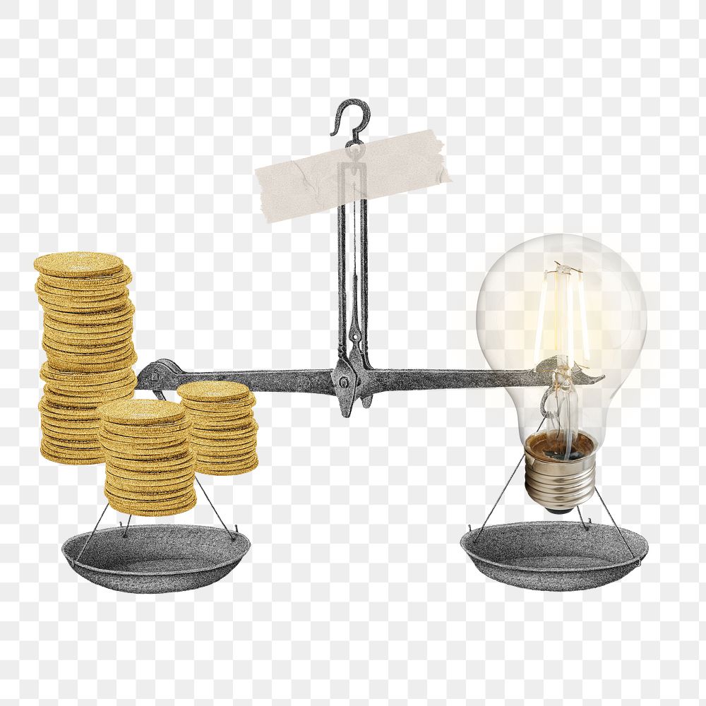 Commodity on scale png, ideas make money concept collage element on transparent background