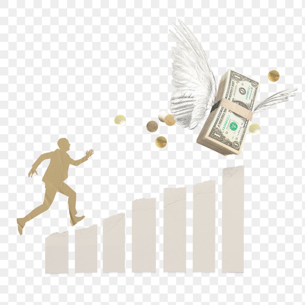 Running after money png, financial freedom concept collage element on transparent background