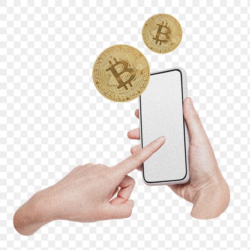 Bitcoin trading png, banking and finance smartphone on transparent background