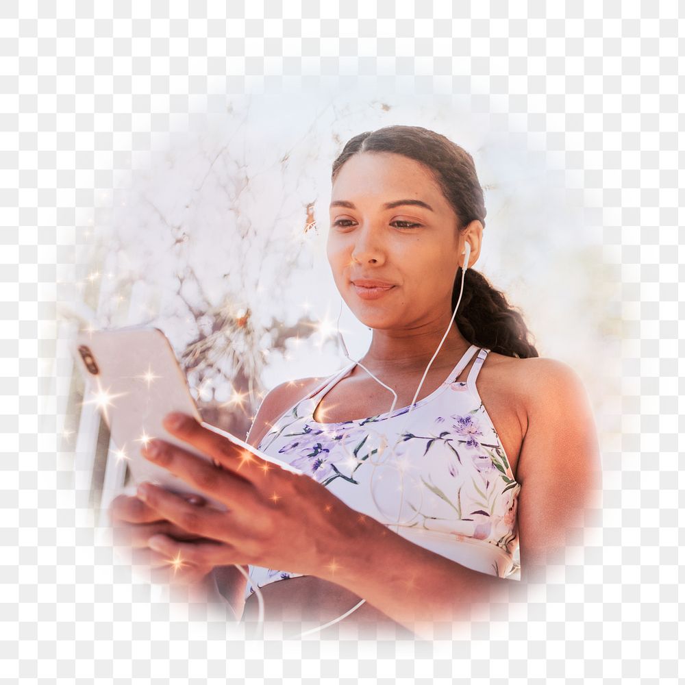 Woman png sticker, listening to music, transparent background