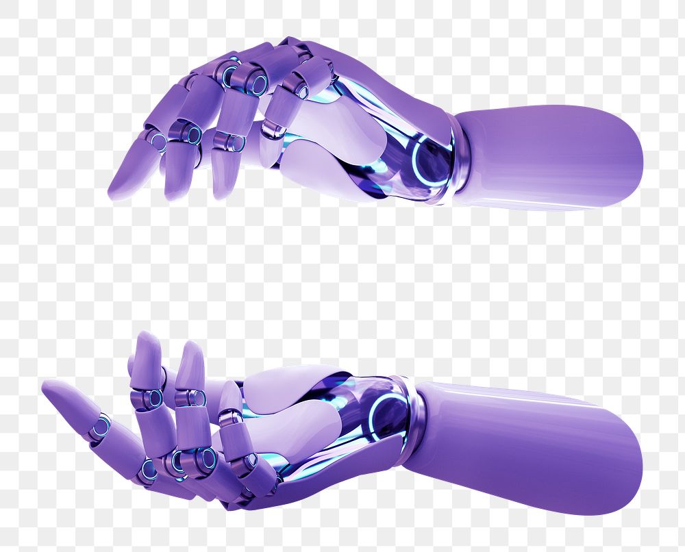 Purple robot hand png sticker, futuristic technology, transparent background