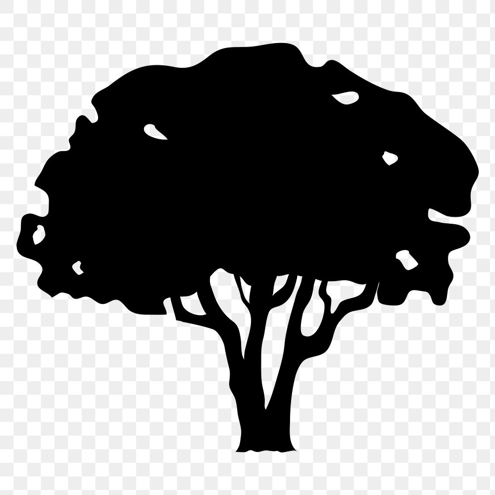 PNG silhouette olive tree, plant collage element, transparent background