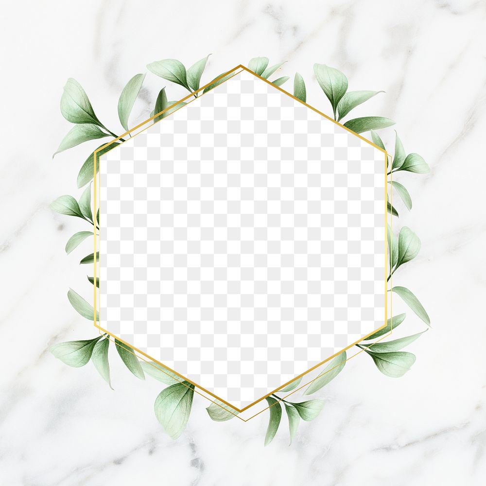 Leafy hexagon golden frame design element