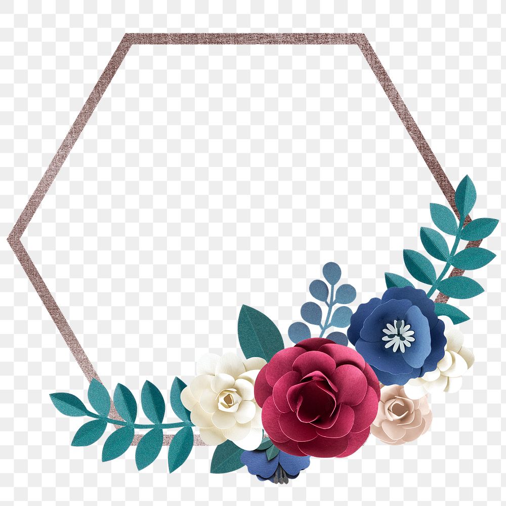 Floral shimmery hexagon badge design element