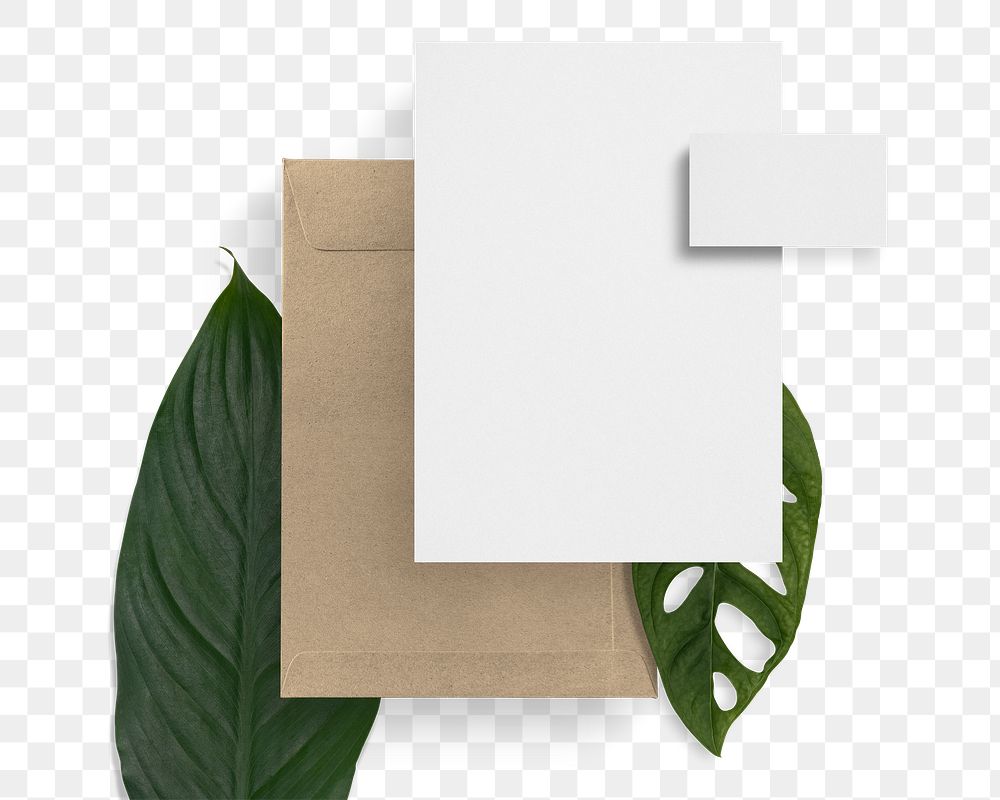 Document & envelope png sticker, green leaf aesthetic