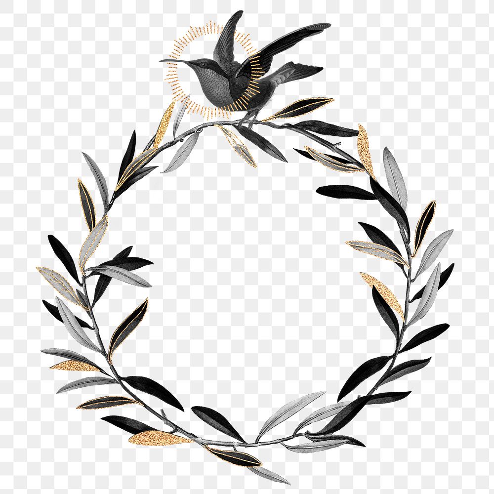 Olive branches wreath png black botanical