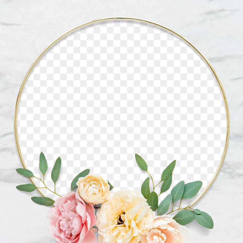 Golden round floral frame design element