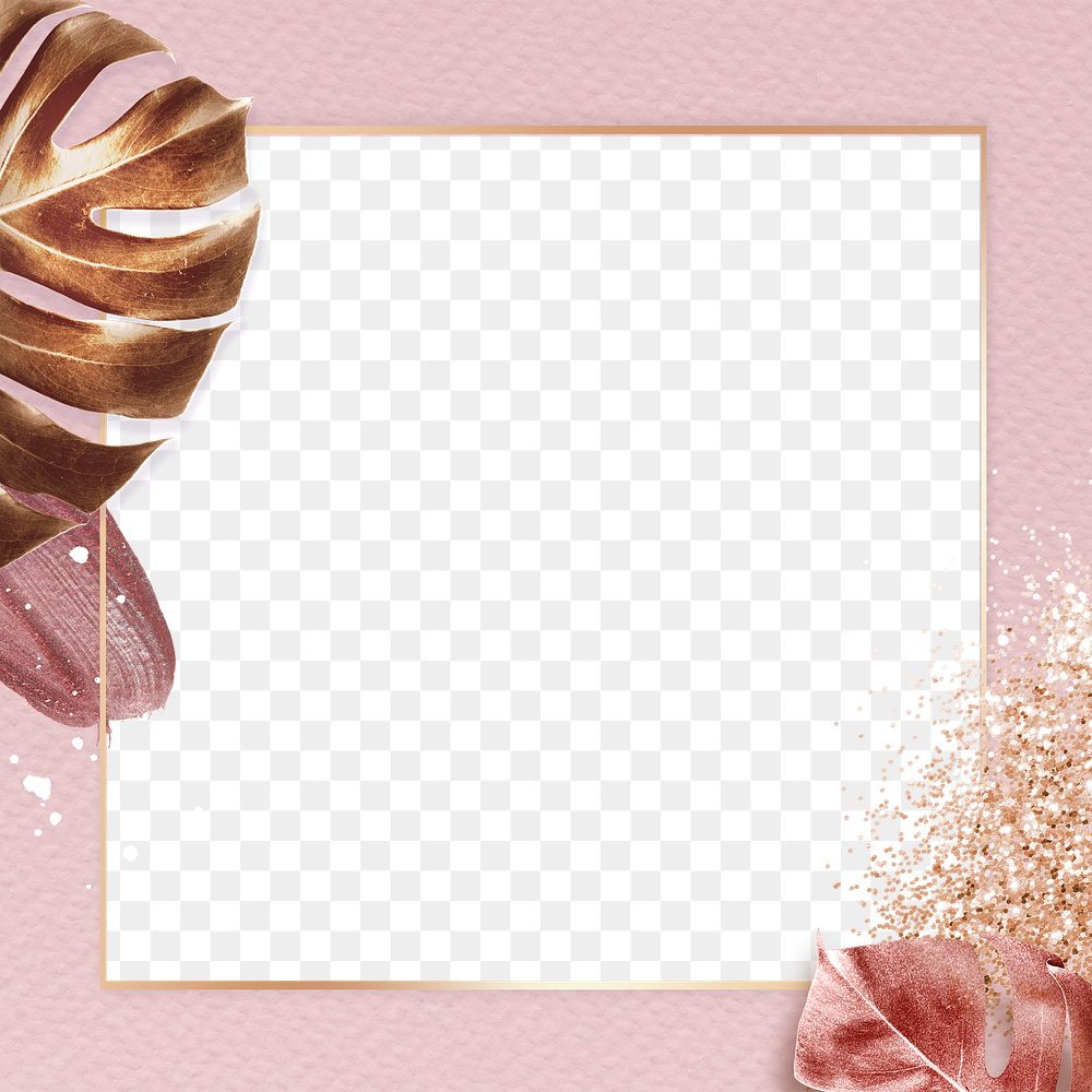 Leaf frame png with luxury floral and glitter in pink