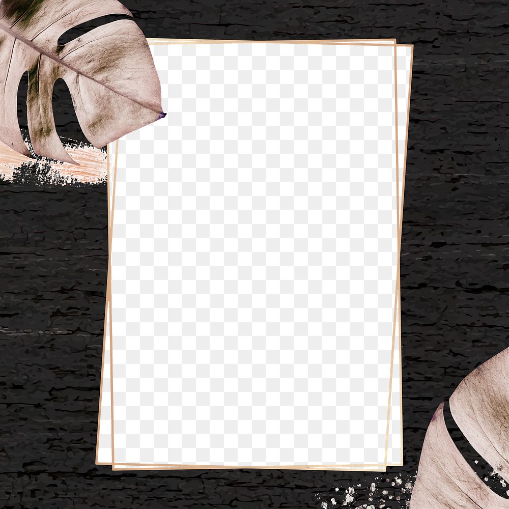 Black frame png with luxury leaf and pink glitter 