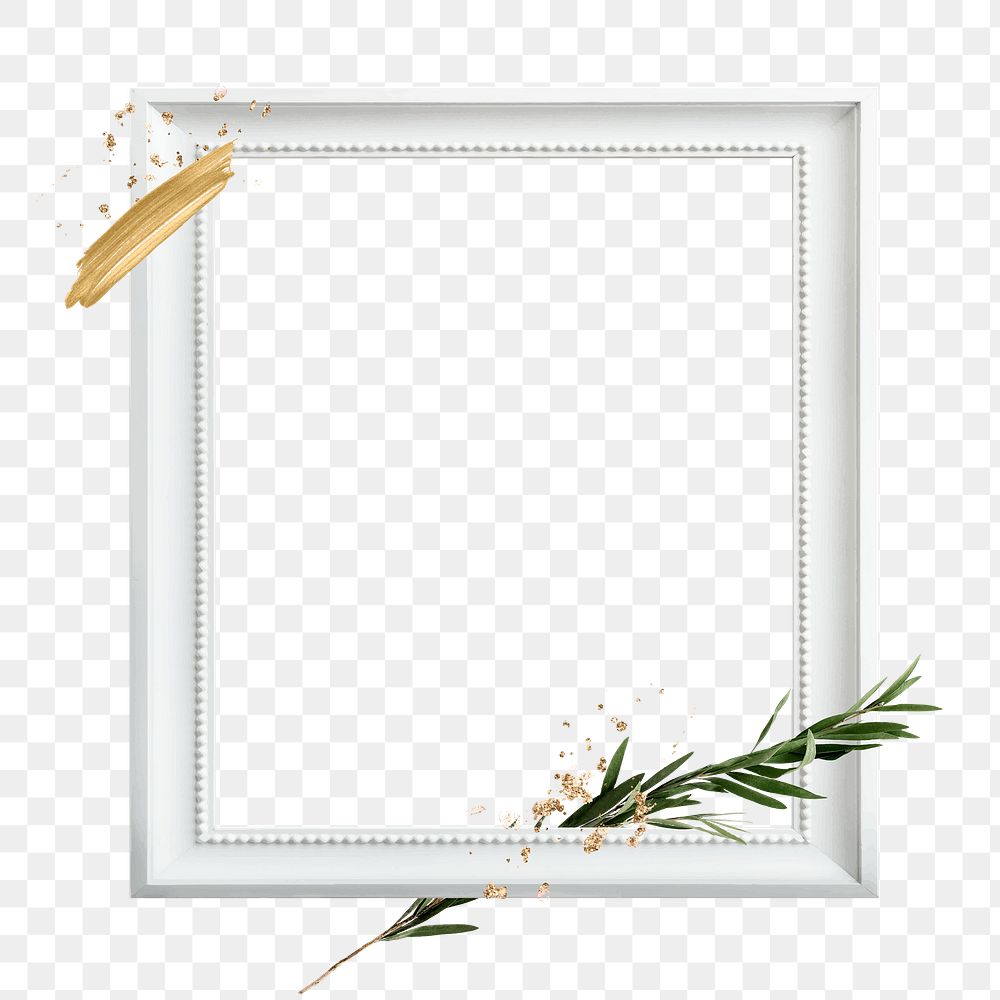 Frame png with green leaf and golden brush stroke 