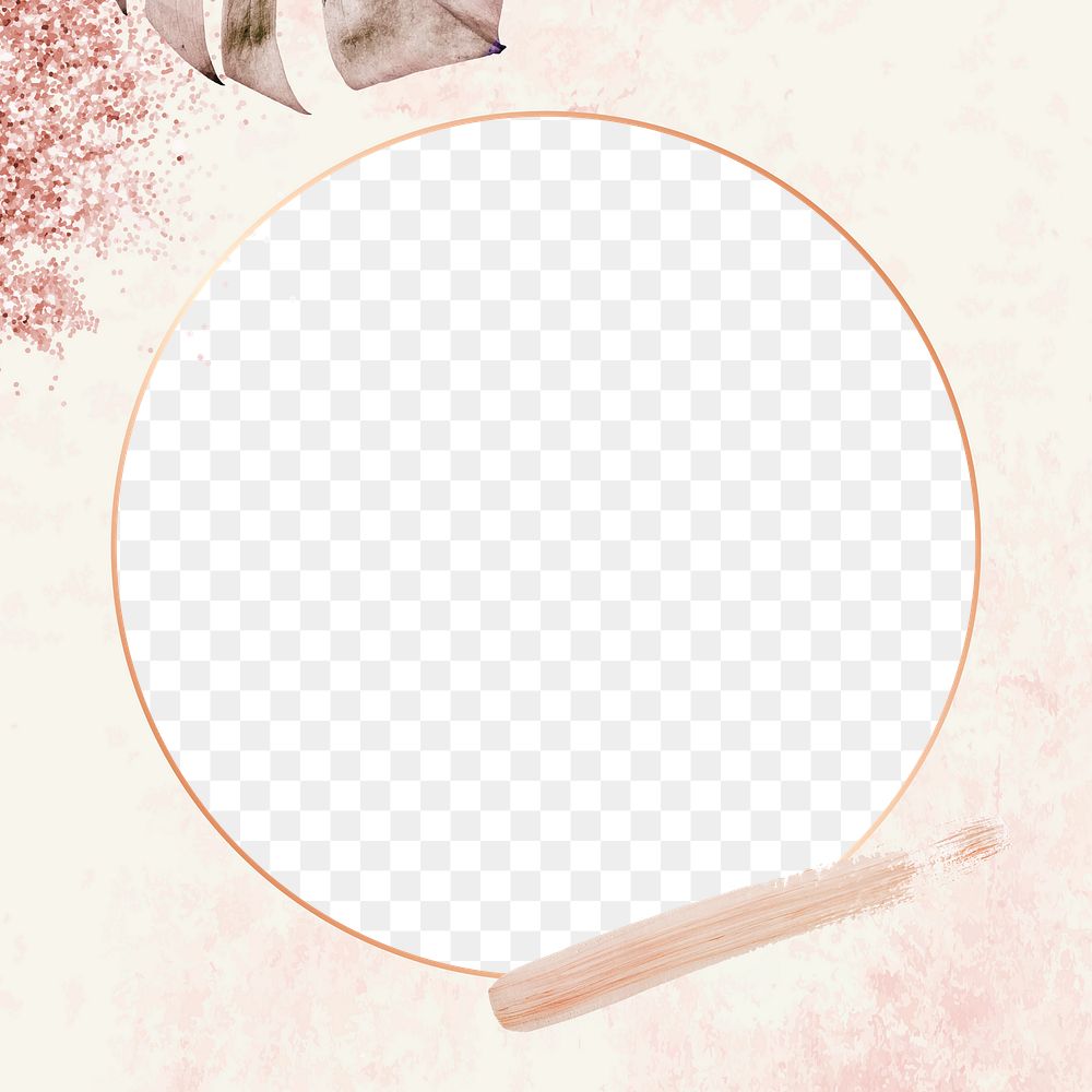 Circle frame png with pink glitter on beige 