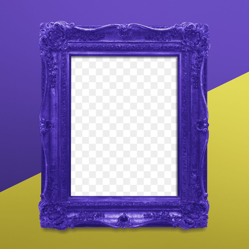 Vintage indigo picture frame mockup on a yellow background 