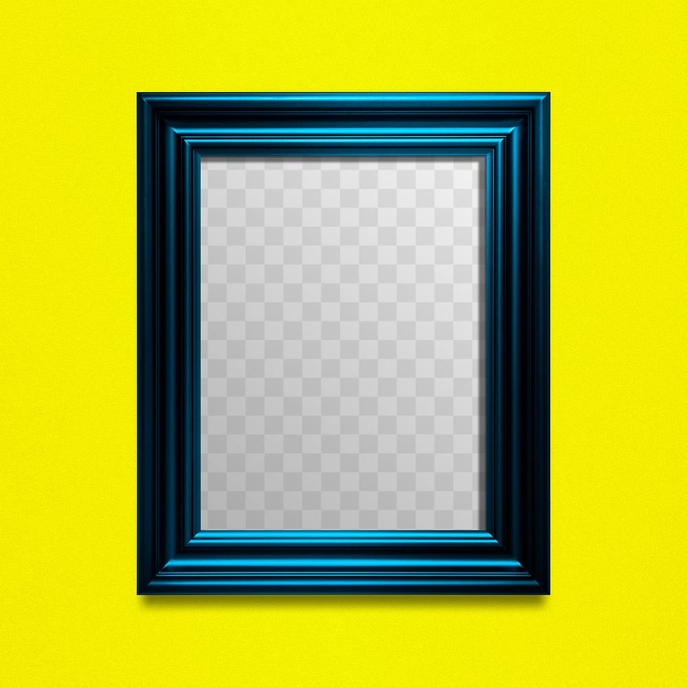 Shiny blue photo frame mockup on a yellow background 