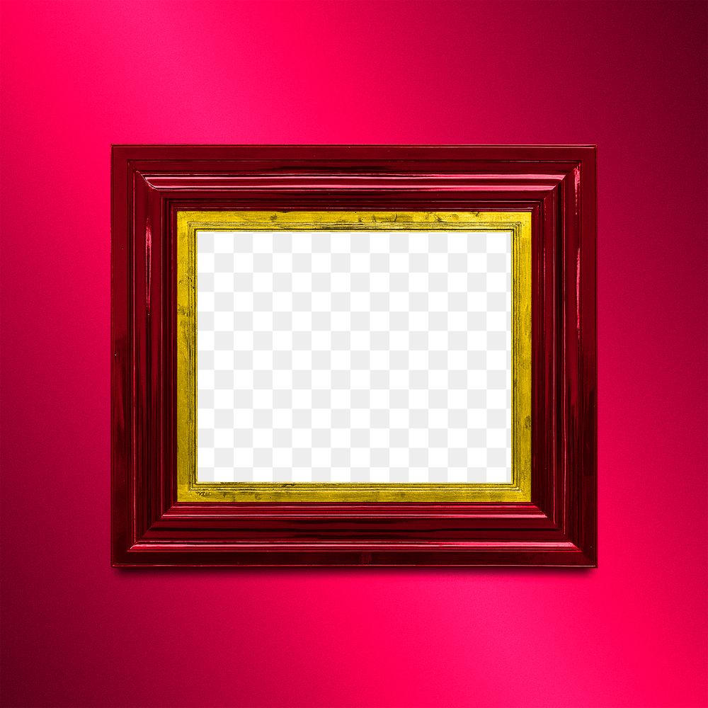 Red photo frame mockup on a red background 