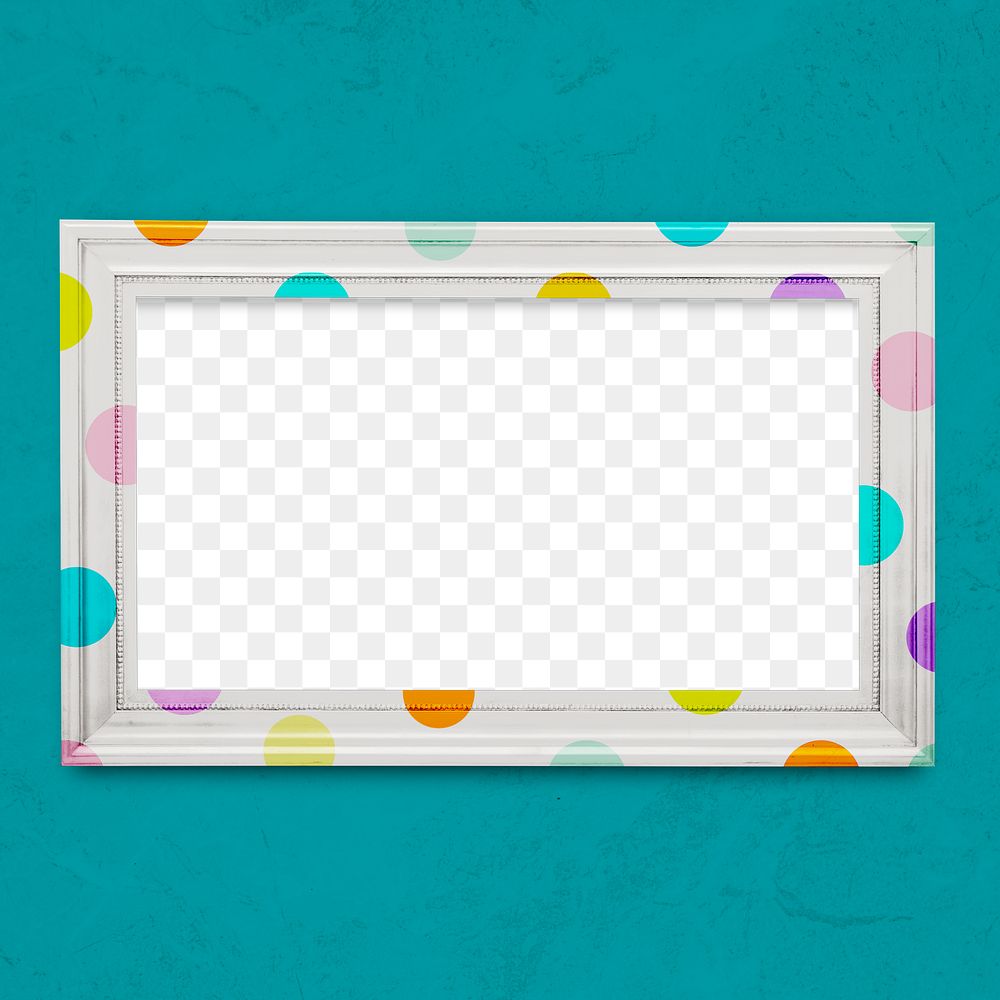 Colorful polka dot photo frame mockup on a teal background