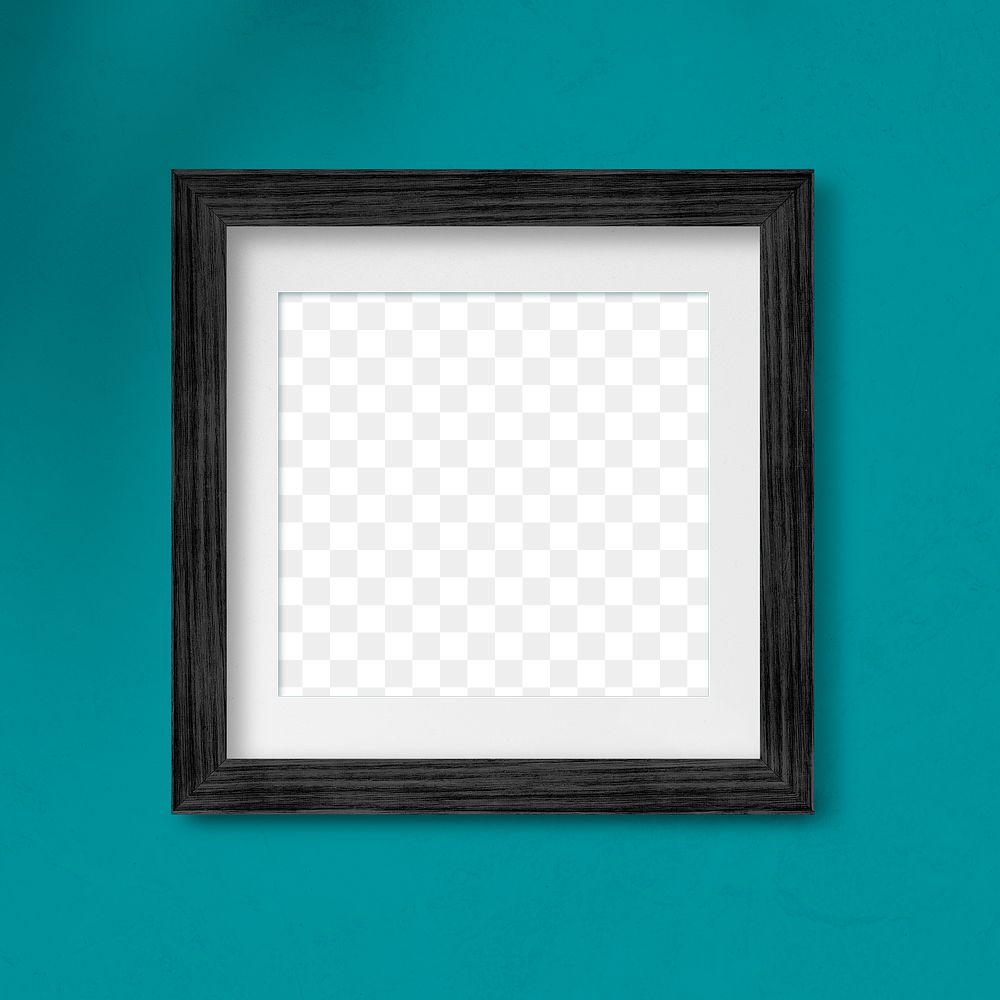 Black photo frame mockup on a teal background 