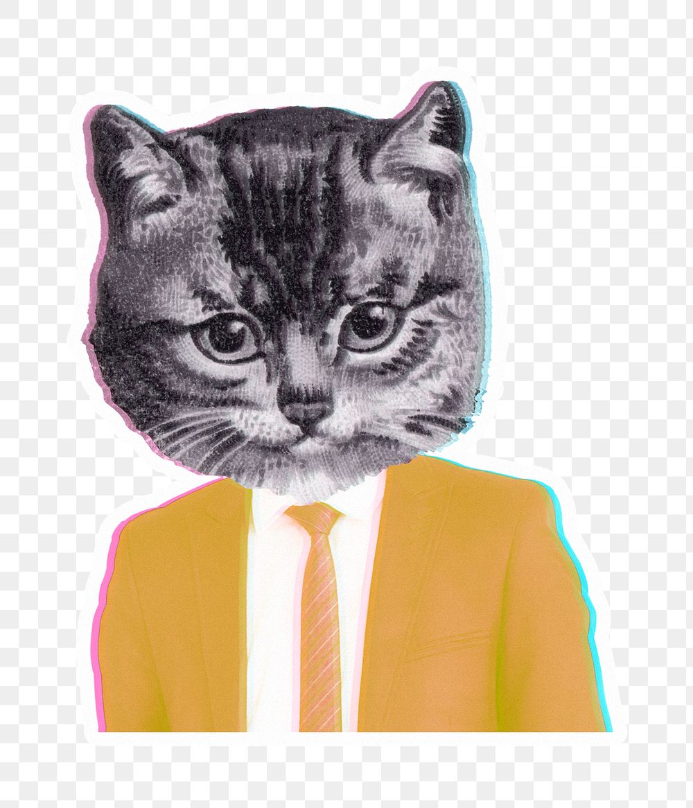 Cat wearing a yellow suit sticker transparent png