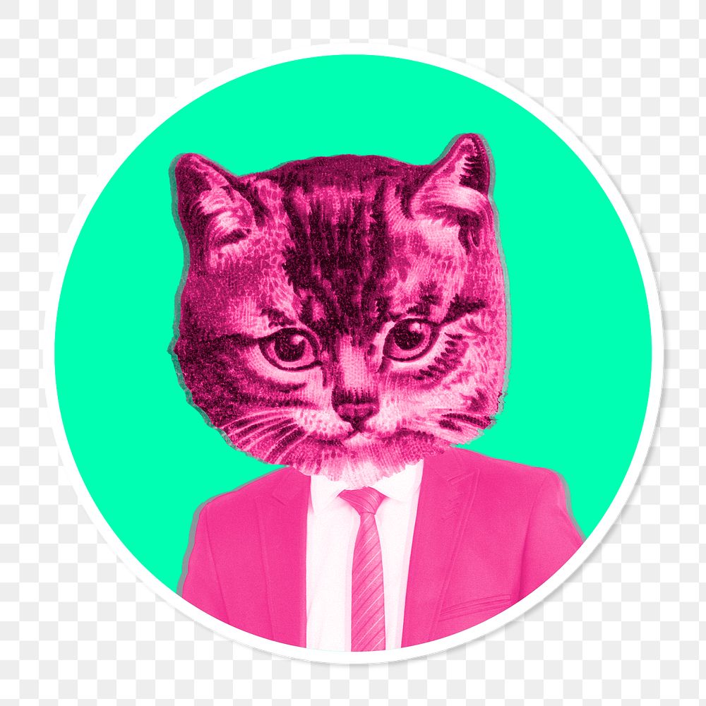 Cat wearing a pink suit sticker transparent png