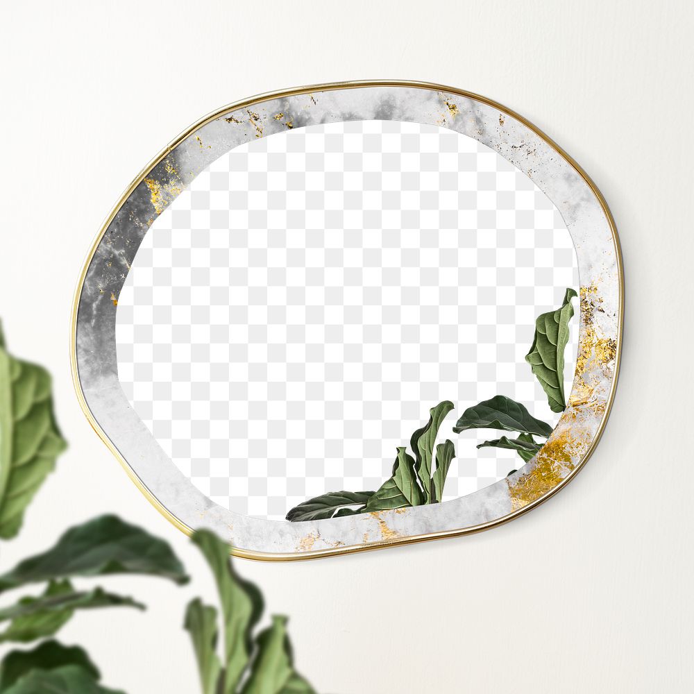 Marble framed mirror on a beige wall transparent png