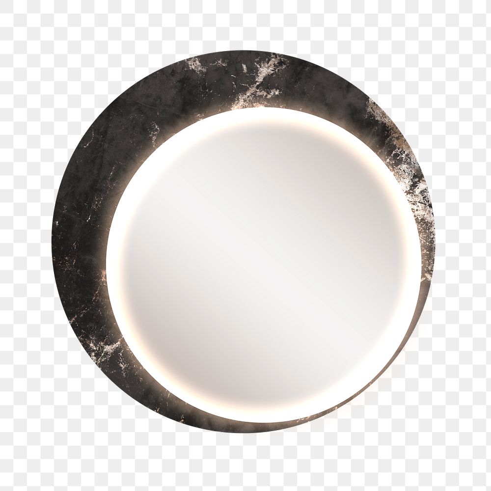 Circular mirror decorated with LED light and marble transparent png