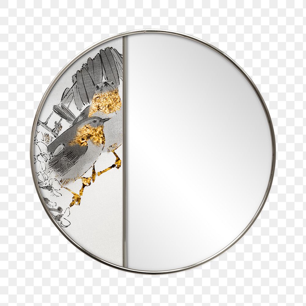 Round mirror decorated with an artwork transparent png