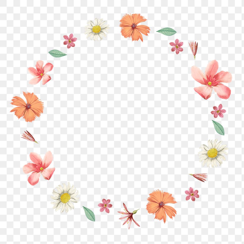 Round mixed flowers frame patterned transparent png