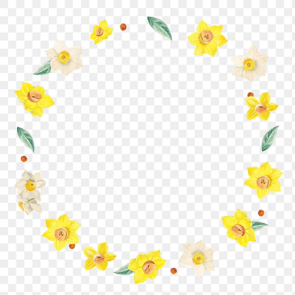 Round mixed flowers frame patterned transparent png