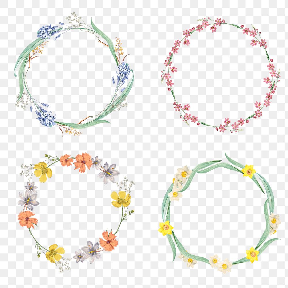 Round flowers frame mixed set transparent png