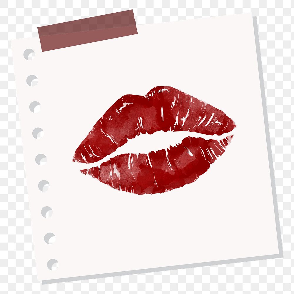 Red lipstick kiss on notepaper transparent png
