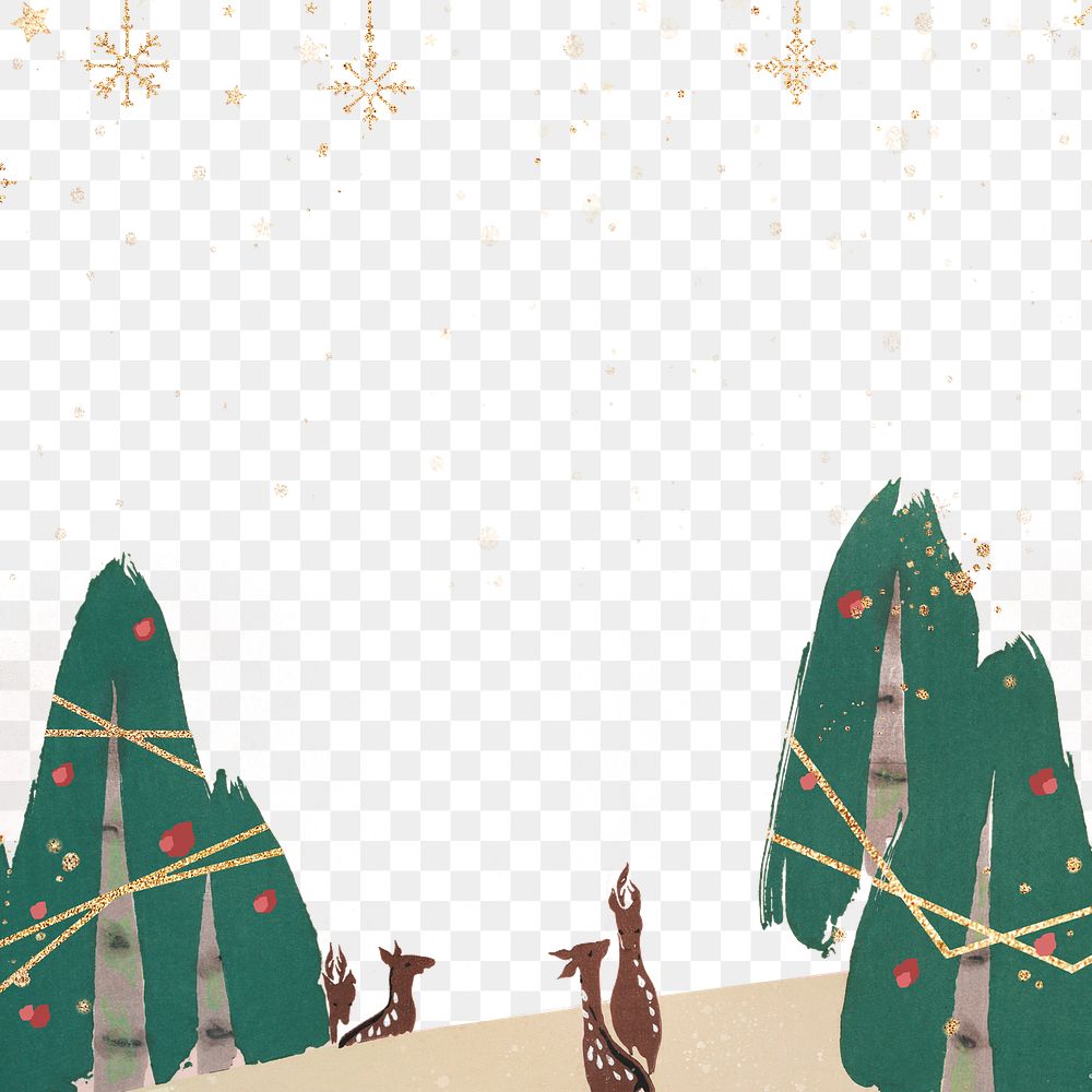 Deer in the forest Christmas frame transparent png