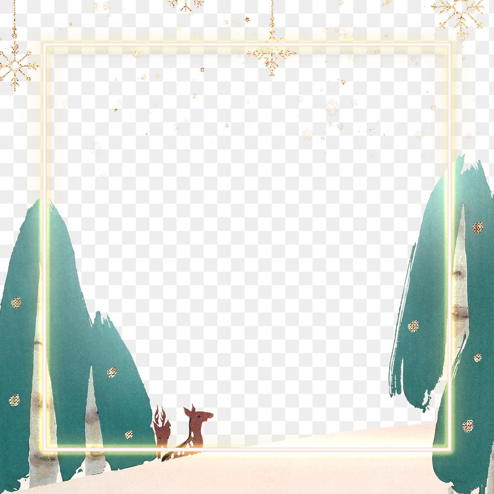 Deer in the forest Christmas frame transparent png