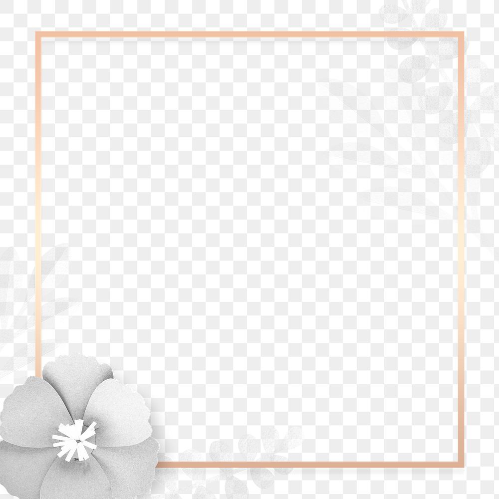 Luxurious golden frame with flowers transparent png