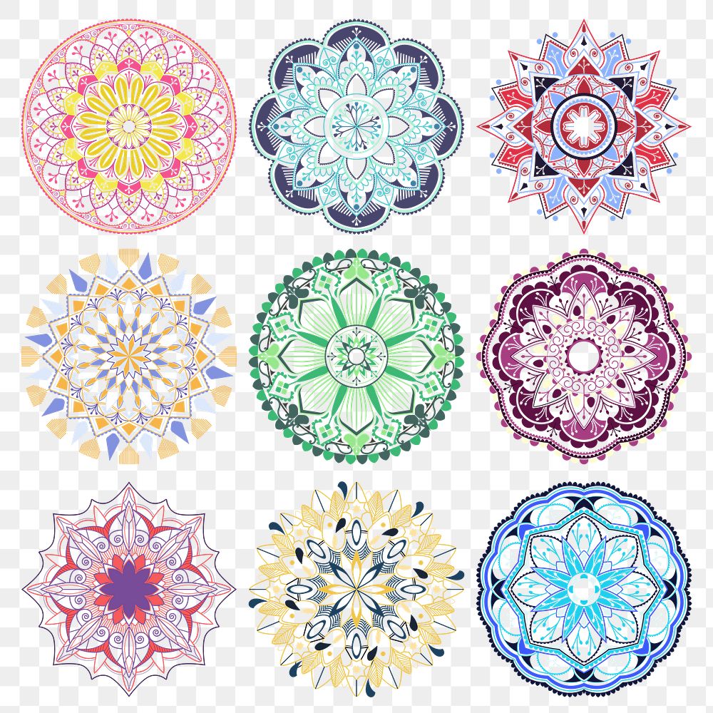 Colorful arabesque patterned design element collection transparent png