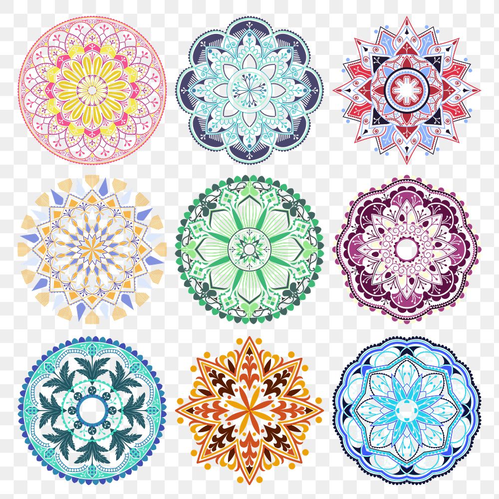 Colorful arabesque patterned design element collection transparent png